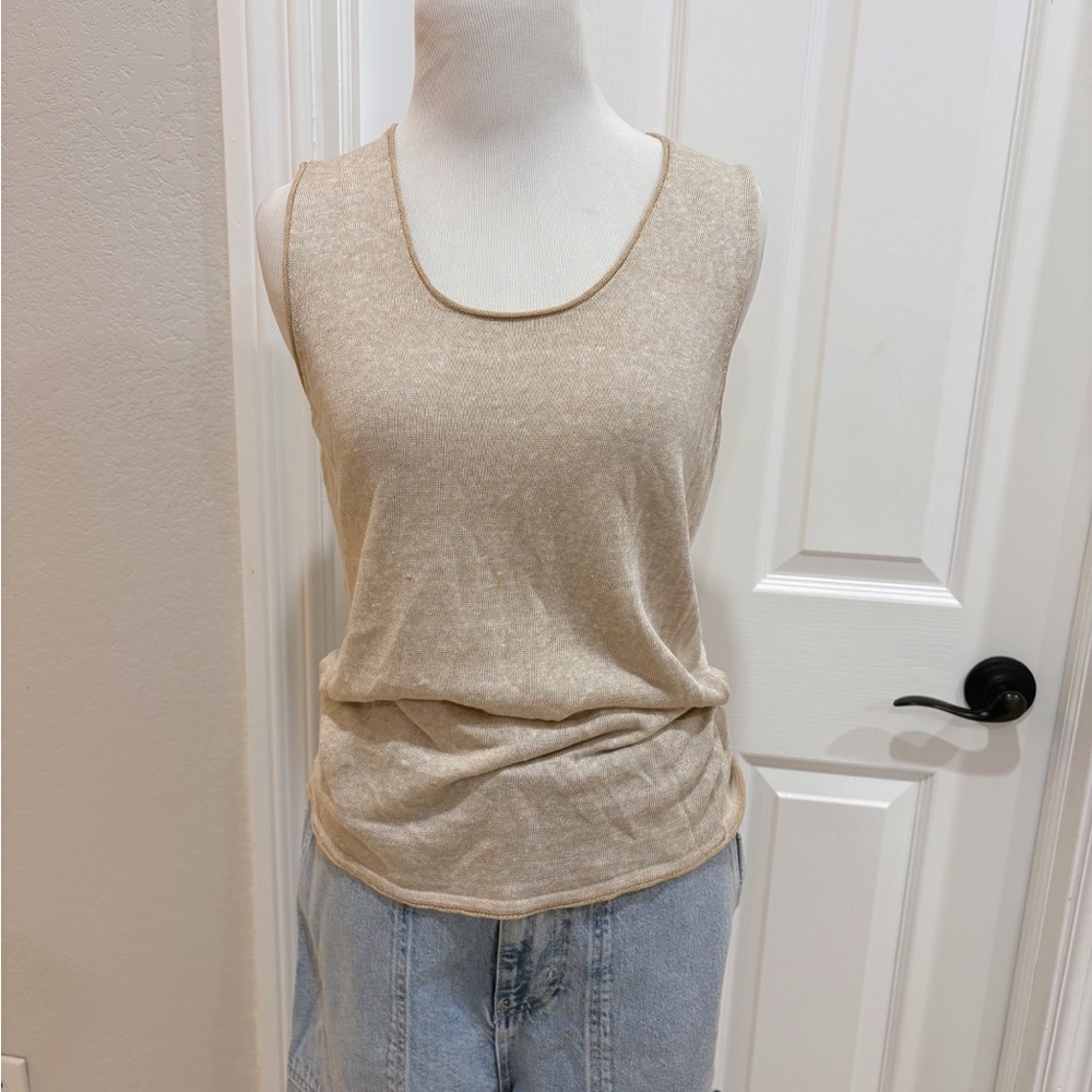 Fabiana Filippi Linen Beige Scoop Neck Women's Tank Top Size 40/L